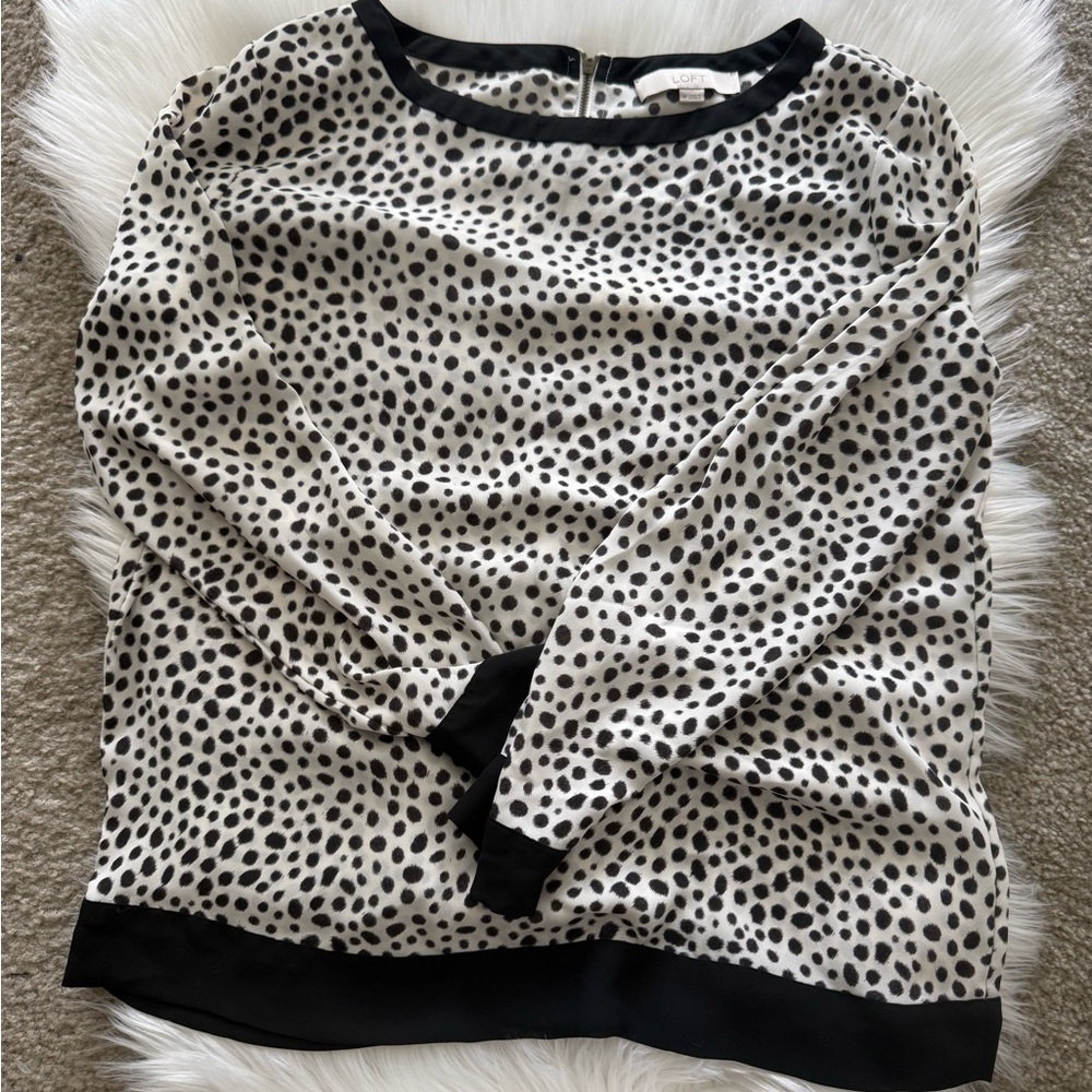 LOFT Black and White Spotted Blouse